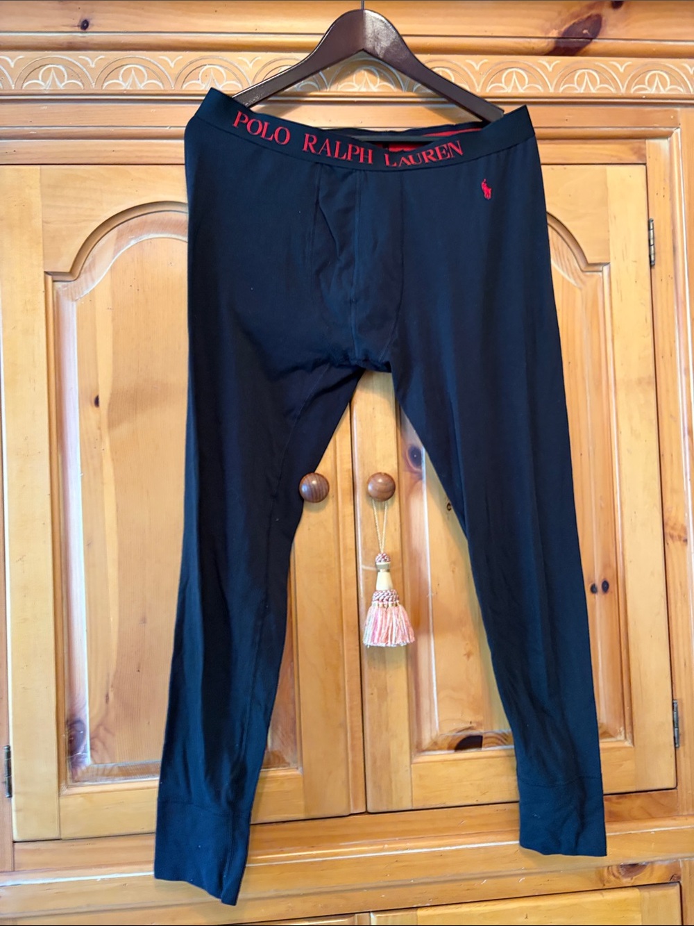 Polo by Ralph Lauren Black Leggings with Red Logo Waistband